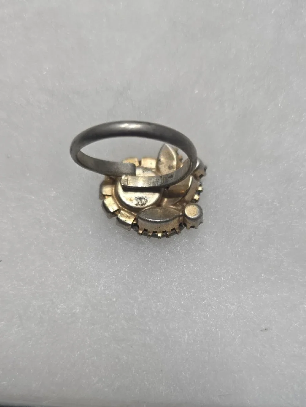 Vintage Smoky Crystal Cocktain Ring - Gray Adjustable